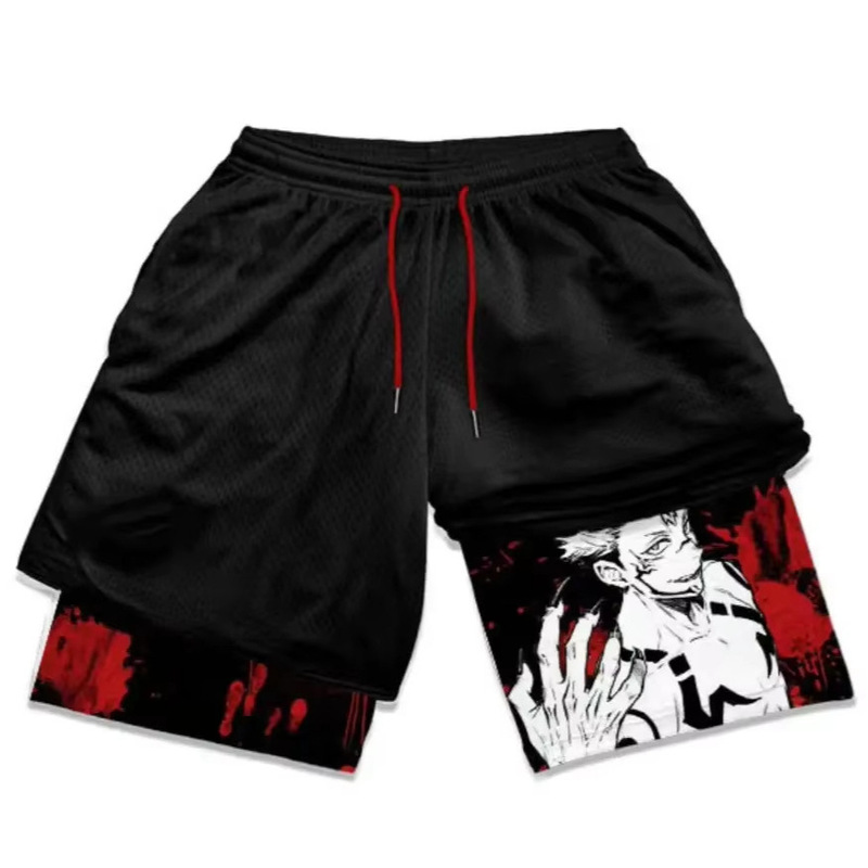 Summer Men's Double Layer Shorts Men's Anime High Waist Loose Breathable Sports Shorts Training Fitness Sports Shorts Summer Men's Double Layer Shorts Men's Anime High Waist Loose Breathable Sports Shorts Training Fitness Sports Shorts