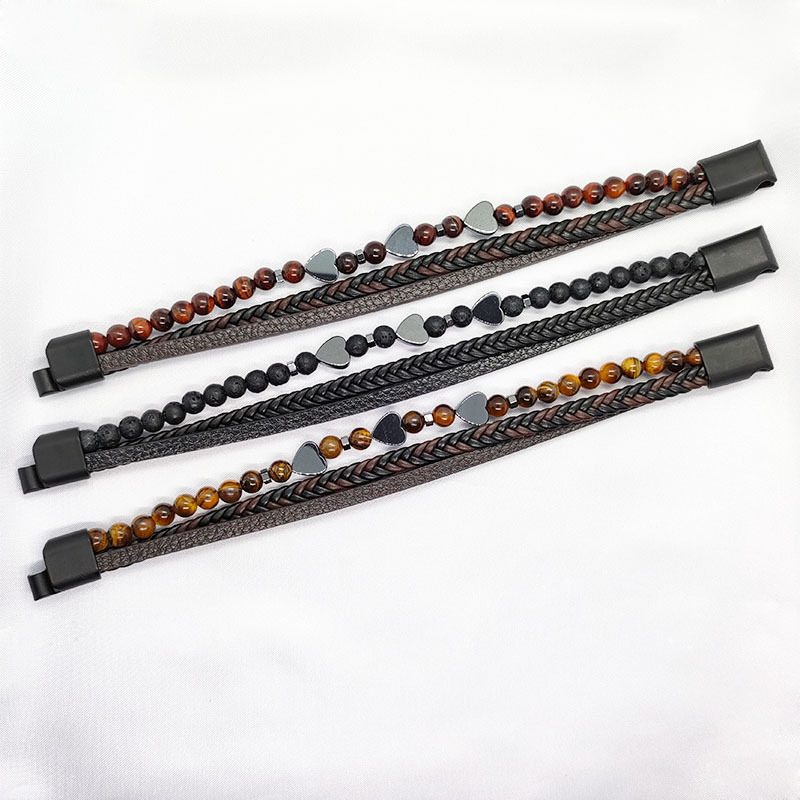 29g Weight Bracelets Classification Leather Rope Chain Material Twisted Rope Chain Chain Type 1 Piece Quantity Holiday, Daily Occasion Alloy, black gallstone Material Heart Shape Pattern All Seasons Season Men's Gender Retro Style Retro Heart Shape Alloy Black Gallstone Men's Bracelets Men Cord & Leather Bracelets 2