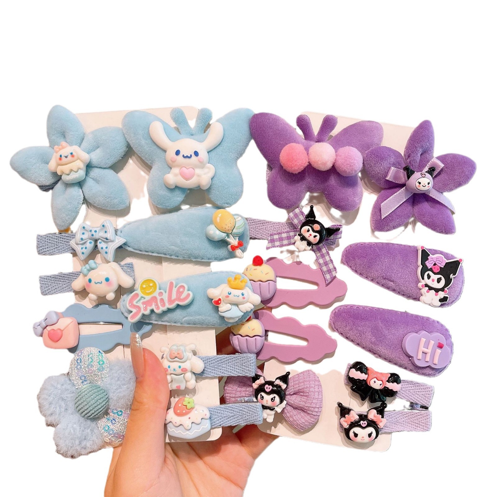 2025 otoño y invierno nuevo peludo Sanli鸥 conjunto de clips para el cabello de niña pequeña caricatura Kullomi clips para niños accesorios para el cabello