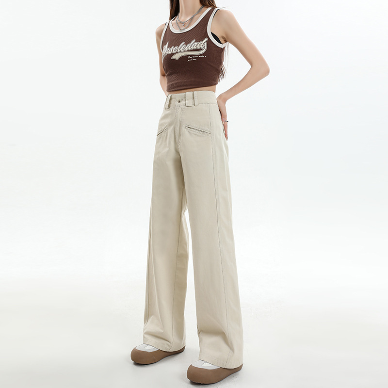 Orange Silk Women's Clothing # 2025 Summer Casual Workwear Solid Color Jeans Women's High Waist Loose Easiest for Match Straight-Leg Pants