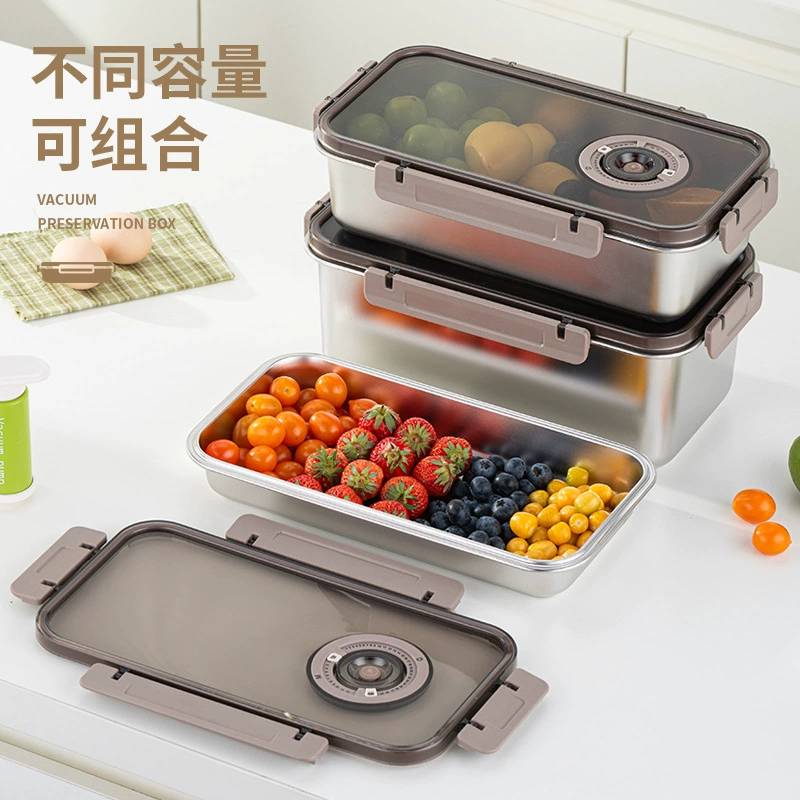 Прямоугольный контейнер из нержавеющей стали для холодильника, ланч-бокс для взрослых, герметичный контейнер для хранения фруктов с крышкой