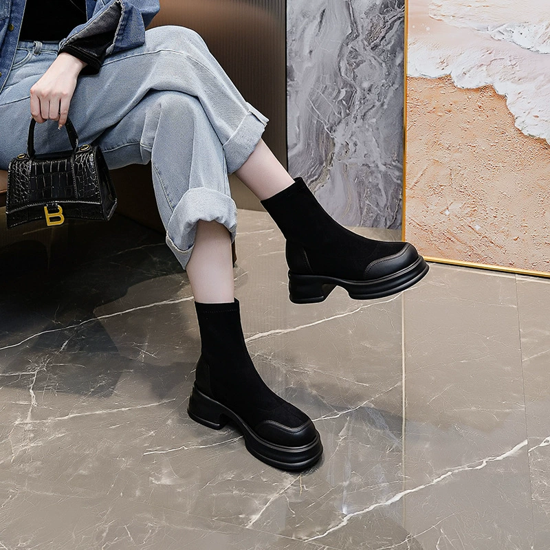 Martin сапоги женские толстые подошвы маленькие тонкие сапоги женские осень и зима 2024 новые бархатные сапоги на высоком каблуке