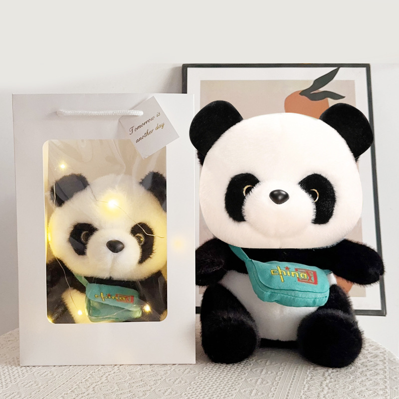Tesoro nacional muñeca panda simulación juguete de peluche tamaño panda muñeca denim regalo de cumpleaños logotipo puede imprimir