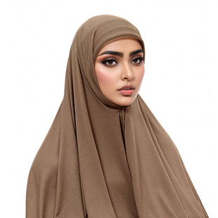 Cross-border New Hot Sale Large Silk Cotton Scarf Small Hat One-piece Long Scarf Monochrome Polyester Women's Baotou suit Long Scarf