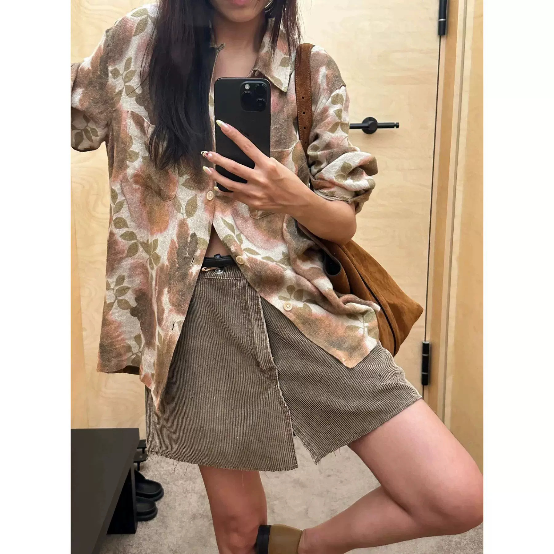 四媛早秋艺术后花园印花女式衬衫纯棉防晒罩衫复古防晒衫上衣7731