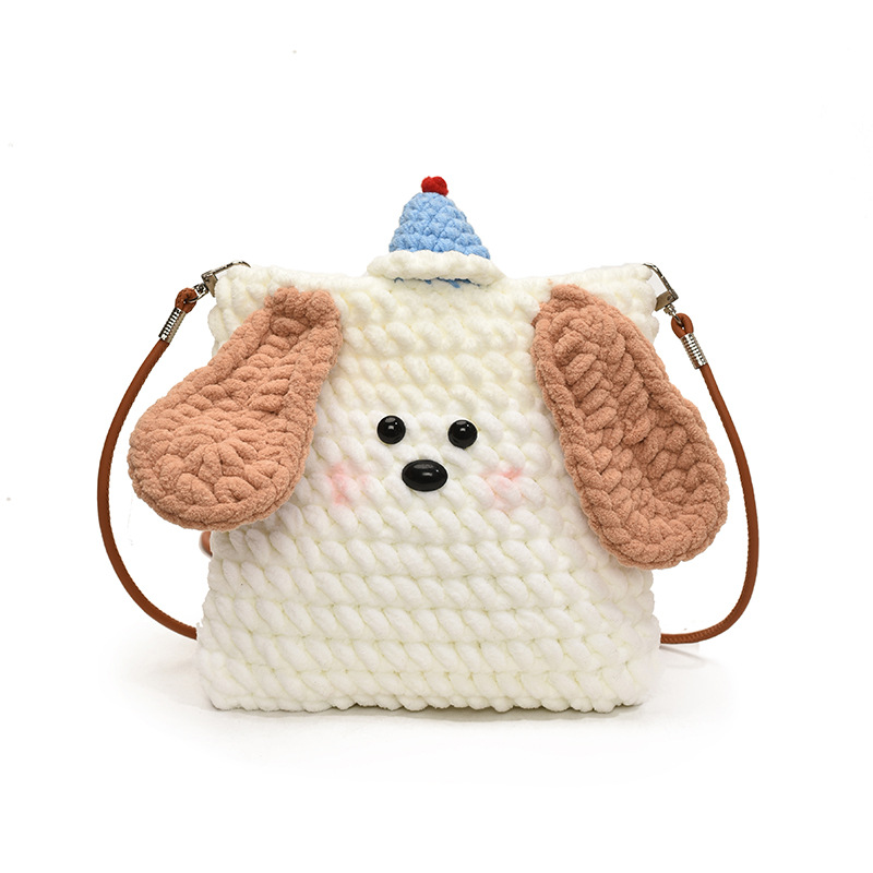 Bolsos de hombro de dibujos animados japoneses para niños y niñas otoño y invierno de lana tejida perros de tramo oblicuo 2025 nuevo mini bolso infantil