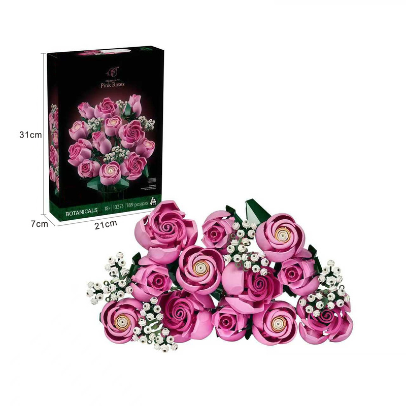 Compatible with LEGO Pink Rose Everlasting Flower Bouquet 10374 Building Blocks 520 Valentine's Day Girl's Gift Toy