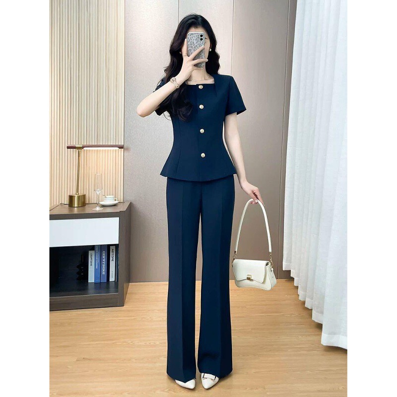 High-End Short-Sleeved Professional Suit for Women, Summer Thin Style, Elegant Workwear for Beauty Industry, Hotel Front Desk Reception Uniform