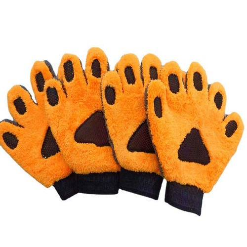 Cross-border new products: five-finger coral velvet cleaning gloves, thumb coral velvet car cleaning gloves, car wash bear paws