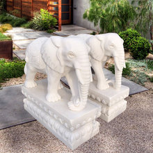 石雕一对晚霞红汉白玉大象动物雕塑别墅门口看门景观装饰庭院摆件