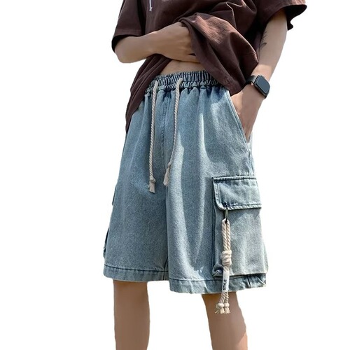 American Retro Workwear Denim Shorts for Men - Summer Loose Fit Multi-Pocket Five-Finger Pants - Trendy Brand Casual Thin Pants