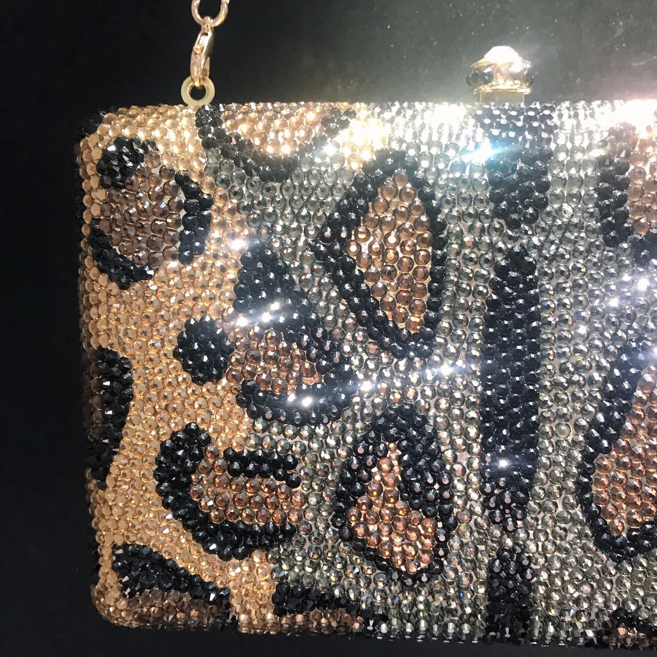 Nuevo patrón transfronterizo de leopardo con diamantes bolsas de cena cadena de bolsas de maquillaje de diamantes de Europa y América, bolsas de mano de banquete cuadrada horizontales