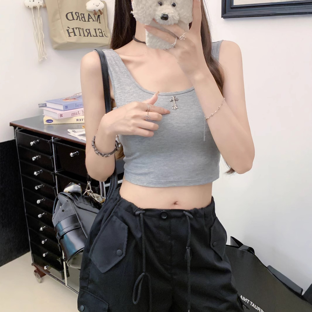 909 # Solid Color Square Neck Camisole for Women with Cross Design, Integrated with Chest Pads, Comfortable, Slim Fit, Skin-Friendly, and Beautiful Back