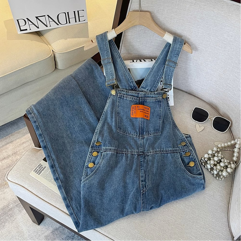 Sweet Cool Dopamine Age-Reducing Double Shoulder Strap Adjustable Strap Jeans Women's Spring and Autumn New High Waist Loose Straight Pants