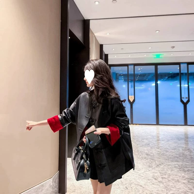 Retro autumn polyurethane jacket, Chinese style, loose fit