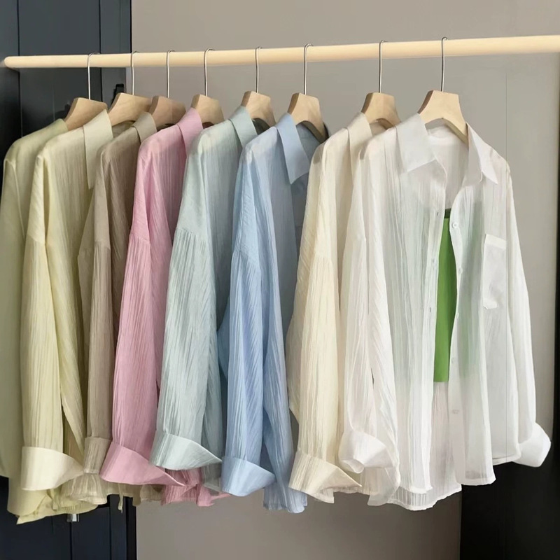 Spring/Summer 12-color beautiful in-stock shirt with a stylish atmosphere, suitable for driving, sun-blocking, loose-fitting design, pleated and lightweight [shirt only]