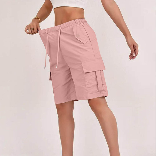 High-waist summer casual shorts pocket overalls button lace fashion trend