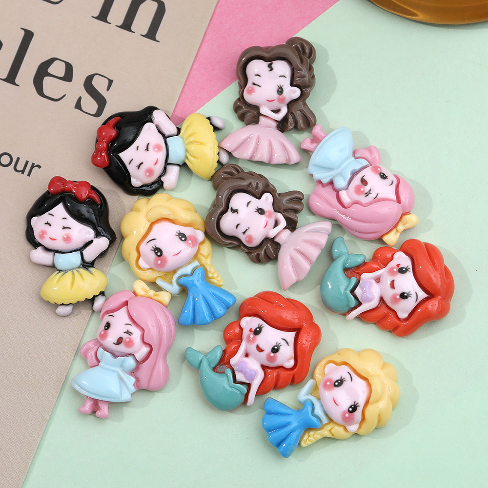 Sirena de dibujos animados nieve blanco accesorios para el cabello teléfono parche Nueva princesa de la belleza de la historieta DIY accesorios de resina