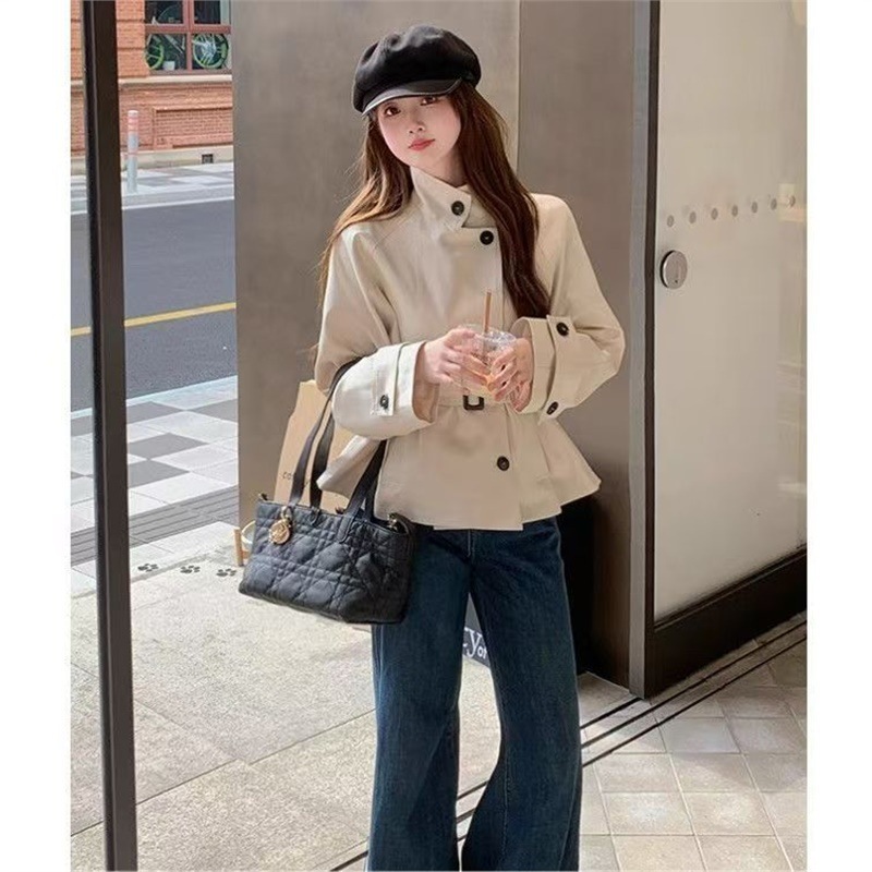 早秋韩系短款风衣外套女2025新款英伦风时尚潮流立领收腰外套女冬|undefined