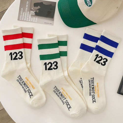 Digital couple ins student cotton socks white mid-calf socks on behalf of autumn and winter basketball stockings men's socks