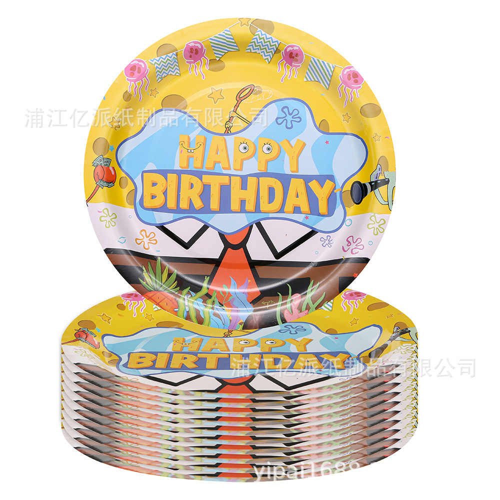 Transfronterizo nuevo Amazon SpongeBob temático Minion Kids desechable set de cubiertos de papel de fiesta de cumpleaños