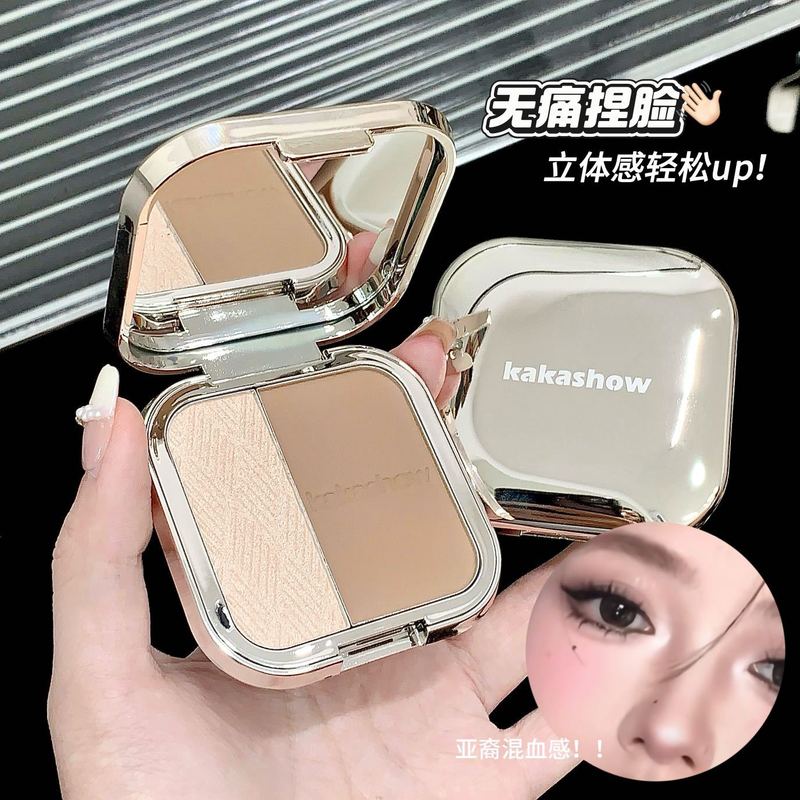 kakashow 2 色ハイライト コンター パレット ノーズ シャドウ シルエット フェイス ハイライト パール光沢のあるファイン シマー ナチュラル カラー アイシャドウ パレット|undefined