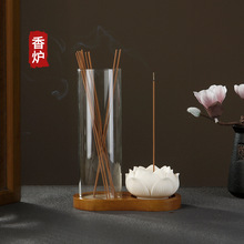 二合一实木8字香炉玻璃线香筒葫芦香插象牙果莲花香座橡胶木香盘