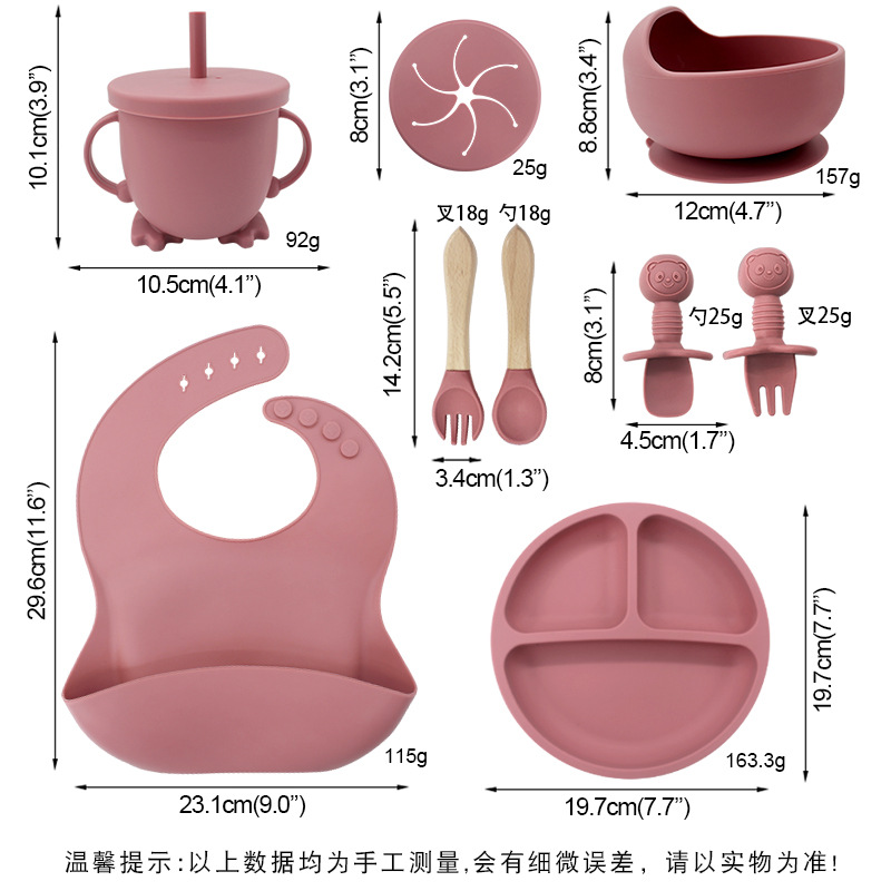 Bebé babero ventosa tazón tenedor cuchara plato de comida de silicona para niños 6 meses juego de alimentación de vajilla de silicona para bebés