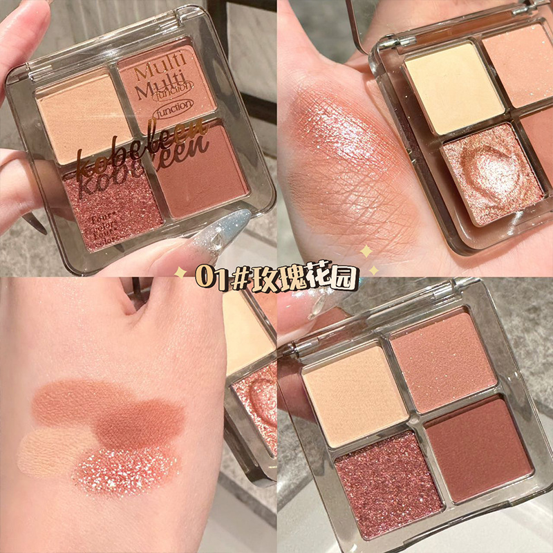 Kobeleen divertido juego de sombras de ojos de cuatro colores nacarado mate todos los días, un plato de sombras de ojos de puré de papas baratas y multiusos