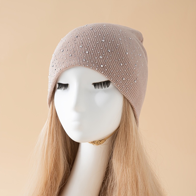 1pc Women'S Acrylic Beanie Hat with Rhinestone Accents跨境|undefined