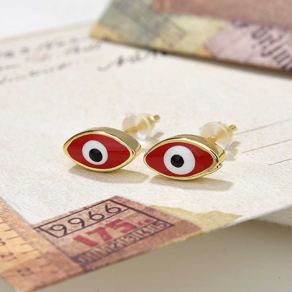 1 Pair Vintage Style Devil's Eye Enamel Plating Copper 18k Gold Plated Ear Studs display picture 4