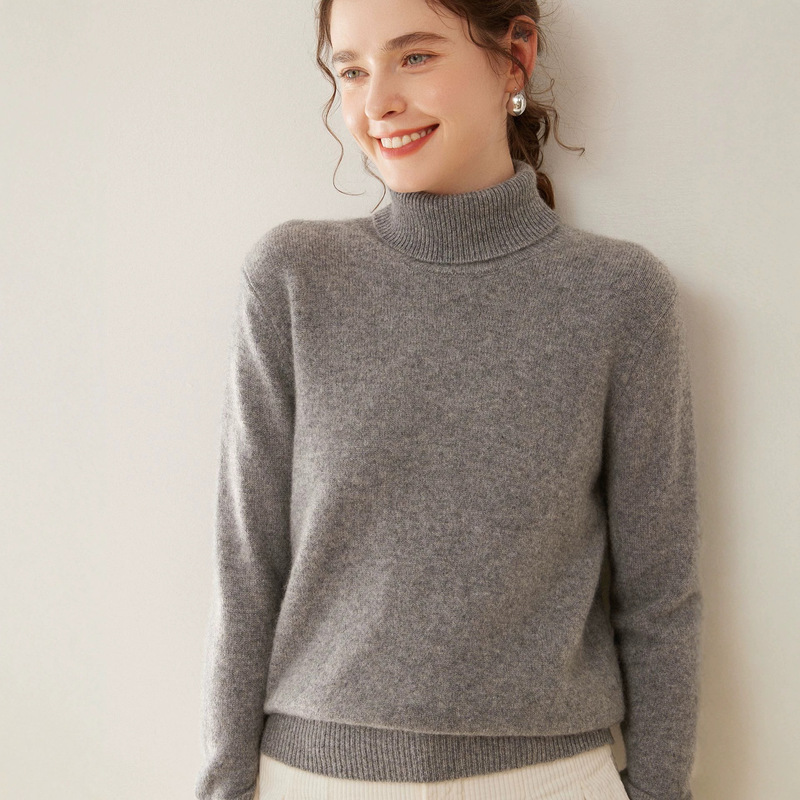 Source Factory Double-Ply Thickened High-Neck Cashmere Sweater for Women, 100% Pure Goat Cashmere Knit Sweater, Women's Base Layer Sweater