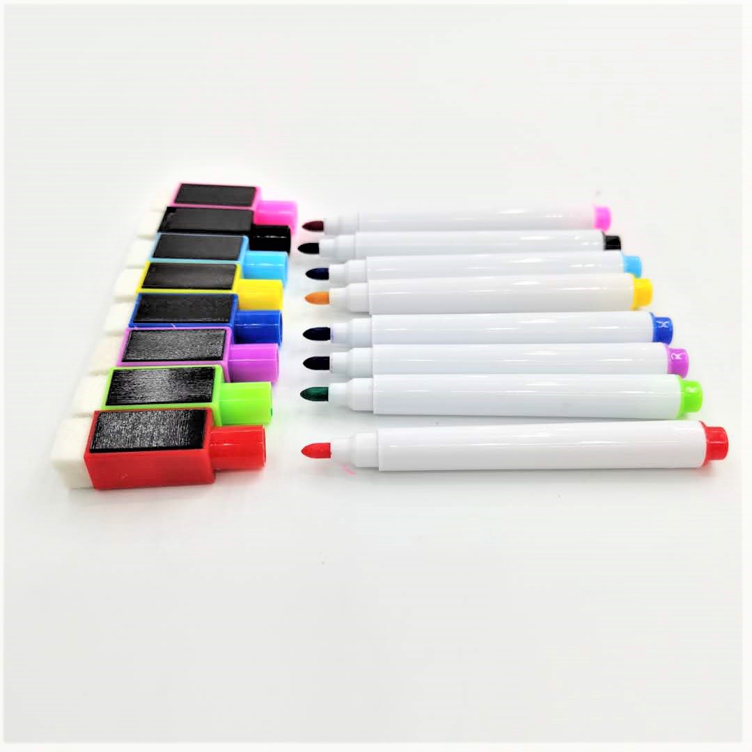 El traje de la pluma del whiteboard de los niños del color de la mañana 8 del paño del color con los accesorios borrables a base de agua de la pluma del whiteboard del marcador magnético del color del cepillo