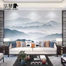 新中式影视墙壁纸 意境山水墙布墙纸壁画客厅卧室电视背景墙壁布