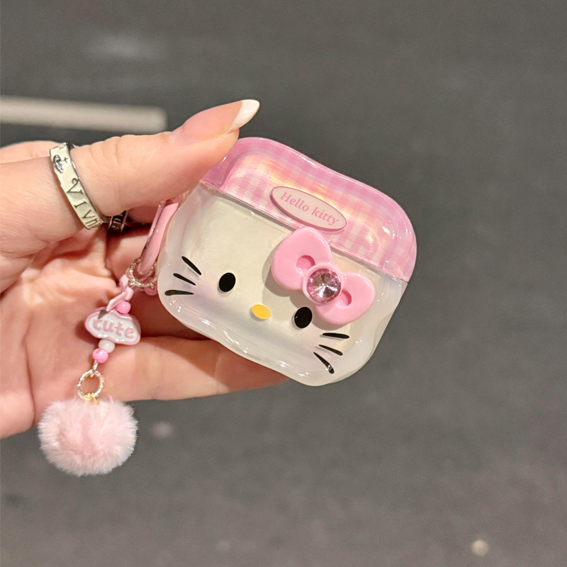 卡通粉色kitty猫蝴蝶结适用苹果airpods4代耳机保护套pro3耳机壳|undefined
