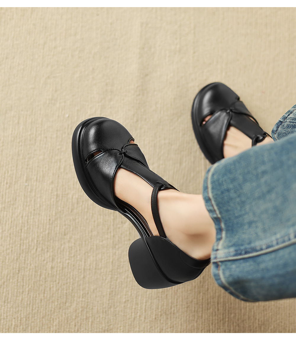 Sandal cao gót nữ mũi nhọn quai chữ T đế dày gót 7 cm — đen chi tiết 7