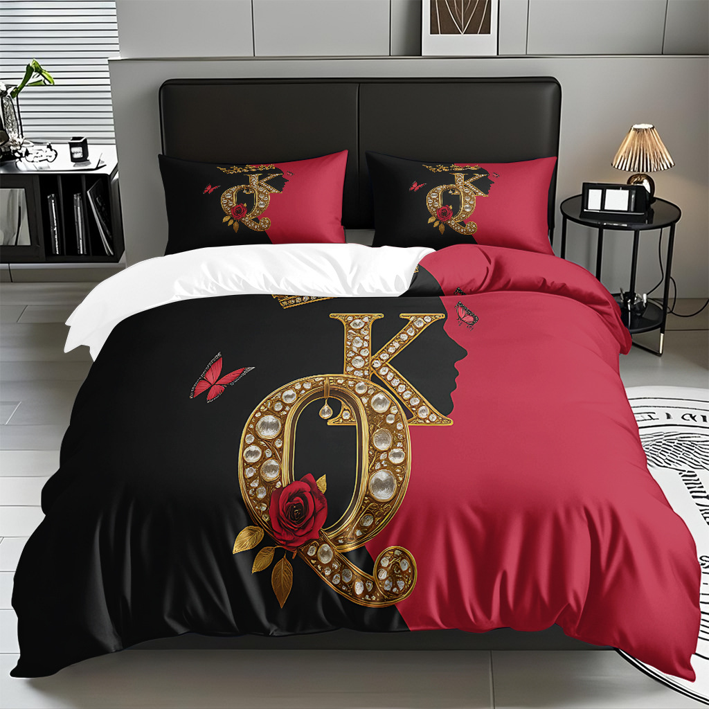 TEMU / JIT textil doméstico alfabeto digital impresión molido conjunto textil doméstico suave piel transpirable colcha cubierta de almohada combinación