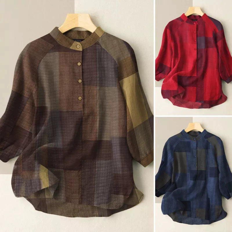 New Ladies Casual Loose Evening Print Women Lantern Short Sleeve Shirt Top Shirt