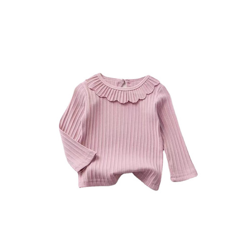 Girls' Long Sleeve T-Shirt Spring New Children Plain Color Thin Long Sleeve Base Shirt Middle Children Pure Cotton Collar T
