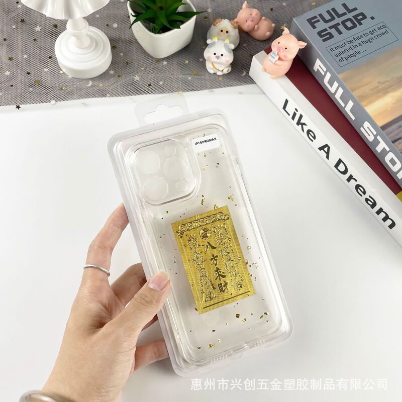 金箔フォーチュンテキスト iphone16Pro Apple 15promax/14/13 透明接着剤電話ケースに適しています|undefined