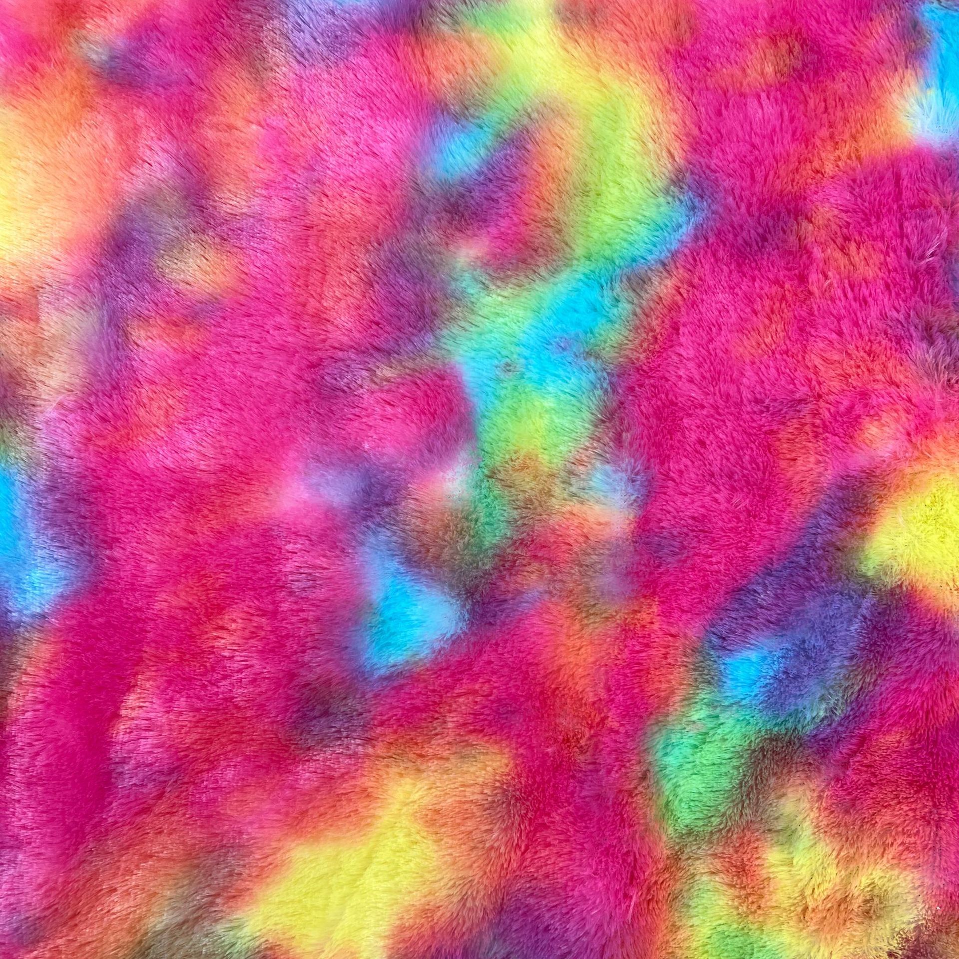 Tela de felpa de terciopelo PV con efecto tie-dye, estampada con degradado de siete colores, tela de color degradado para juguetes de peluche, ropa y materiales para calzado.