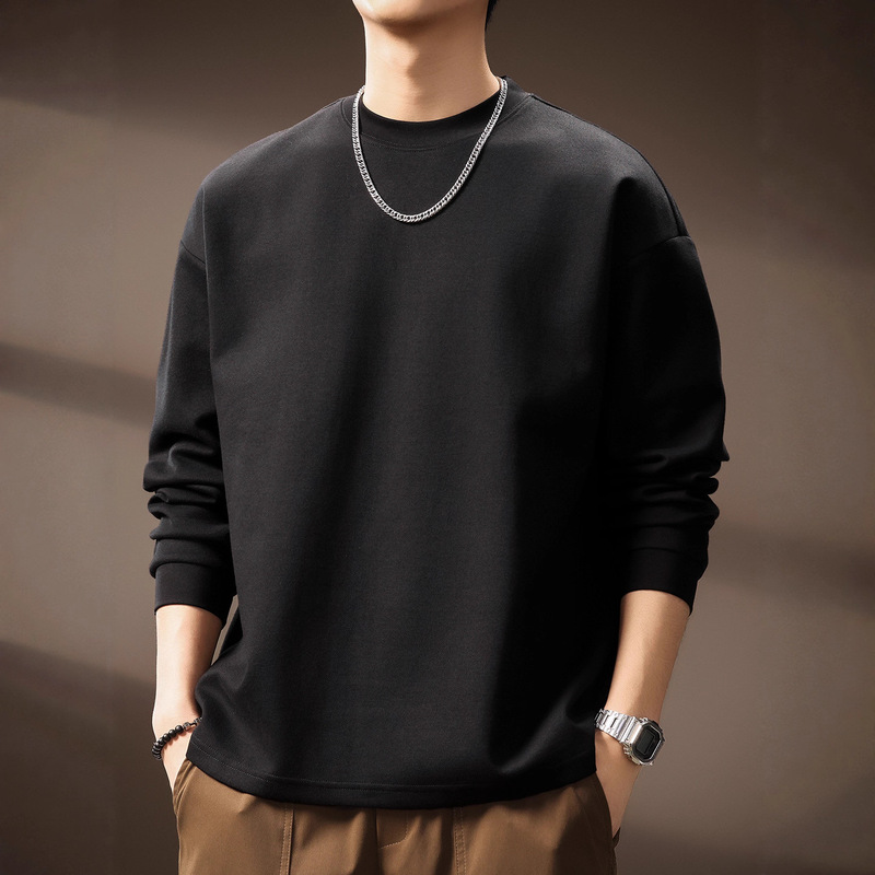 High-End 300g Heavyweight Trendy Long-Sleeve T-Shirt for Men, New Spring Model, Solid Color, Simple, Loose-Fitting, Casual Base Shirt Top