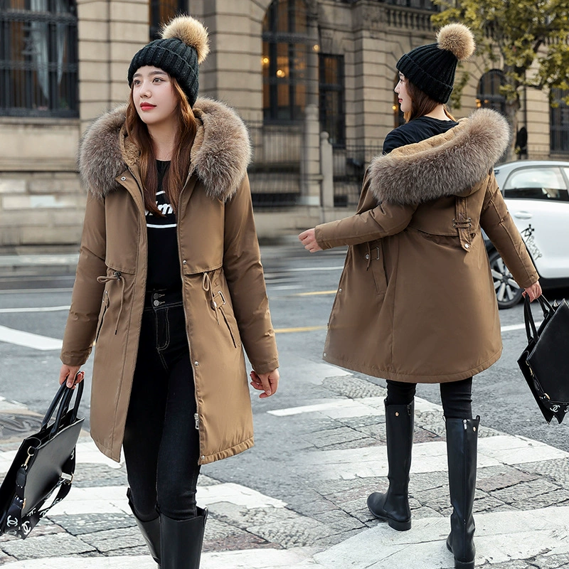 2021 Новая женская зимняя одежда Parker на флисовой подкладке, Корейская тонкая куртка с хлопковой подкладкой, длинная куртка с хлопковой подкладкой, Женская куртка с хлопковой подкладкой