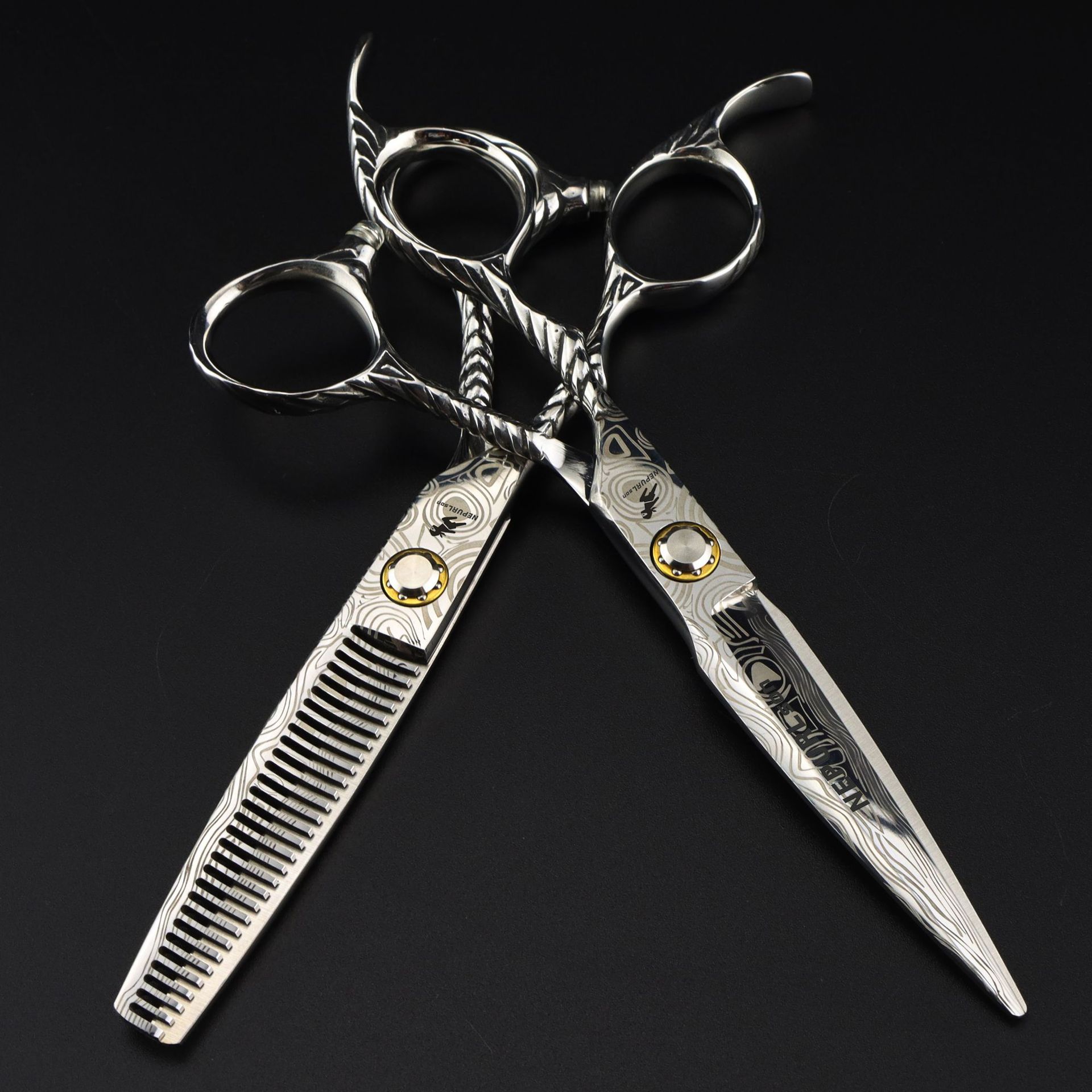 Tijeras de peluquería para zurdos con tornillo de cojinete de 6,0 pulgadas y patrón de Damasco: tijeras rectas para entresacar y cortar._voghion.com