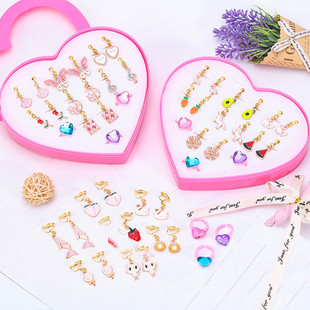 Korean Style Simple Cute Earrings Cartoon Ear Clip Ring Fresh Student Children Alloy Ear Clip Set