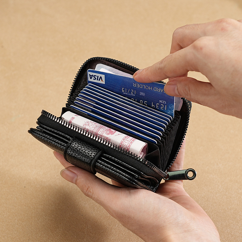 Transfronterizos de cuero de mujer litchi estampado multifuncional órgano de hombre billetera de cremallera billetera de certificados