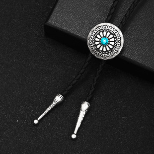European and American style vintage sweater chain blue turquoise bolo Tie personalized petal sweater chain high-grade female versatile necklace
