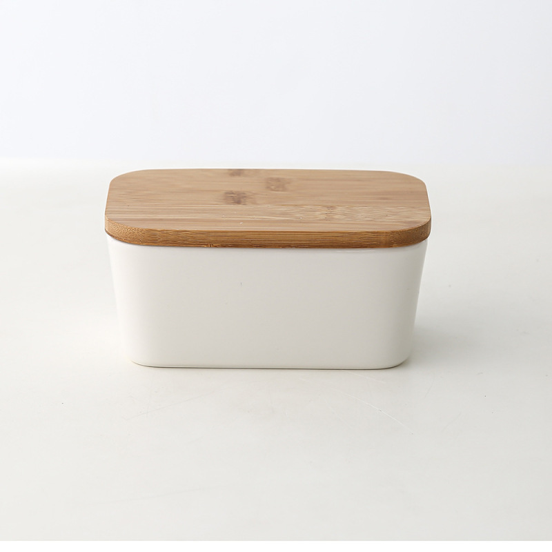 長方形の陶磁器のバターの箱の密封の缶の牛油の箱の竹の蓋はナイフの洋式の家庭用チーズの箱のクロスボーダーのアマゾンを持ちます。|undefined