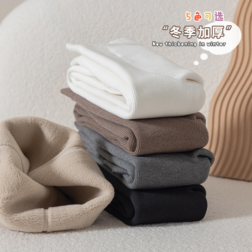 Girls' velvet leggings autumn and winter vertical stripes cationic waist protection children's white warm pants thickened one-piece velvet pants