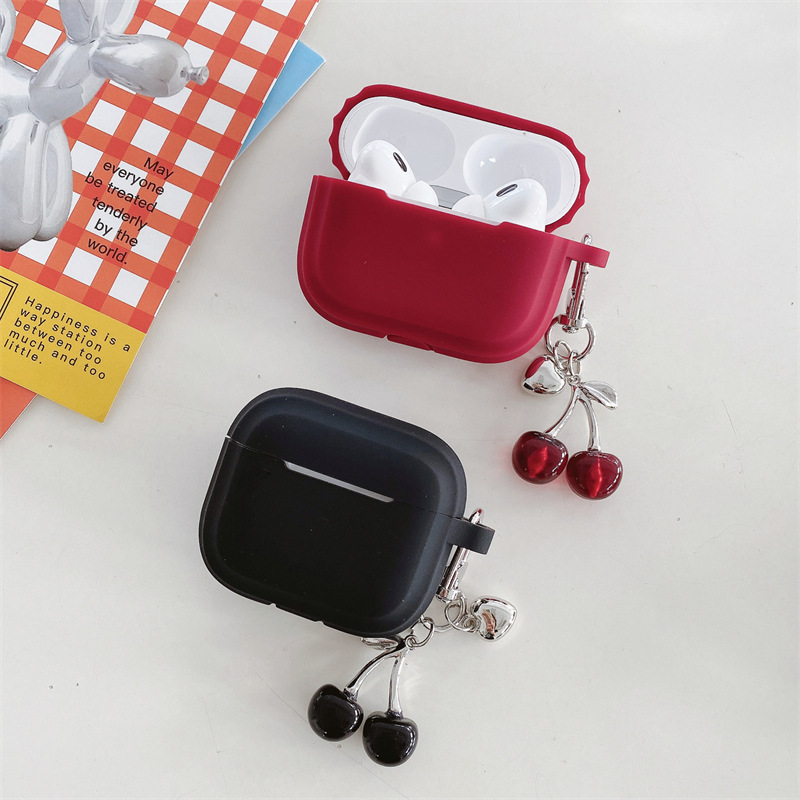 ソリッドカラーラブチェリー Airpods に適した第 4 世代保護カバー第 2 世代第 3 世代 pro2 Apple Bluetooth ヘッドフォンケースシンプル|undefined